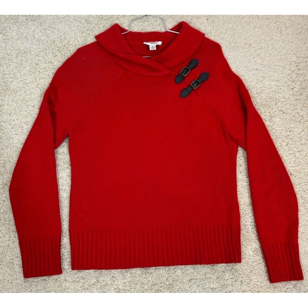Talbots‎ Petites Cashmere Lambs Wool Blend Sweater Shawl Collar Buckle Accent MP